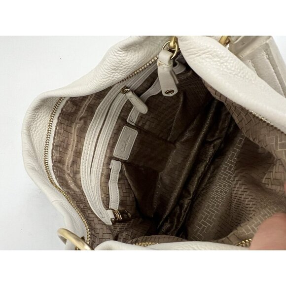 Cole Haan Ruched Cream Genuine Leather Hobo Shoulder Bag Gold accents Zipper - Picture 4 of 14